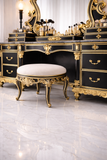 Luxury Black & Gold Antique Dressing Table with Mirror and Stool – Royal Hand-Carved Vanity