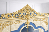 Luxury Royal Blue & Ivory Carved Wardrobe with Mirror Doors
