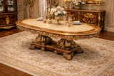 Royal Luxury 6 Seater Dining Table Set – Antique Gold Hand-Carved Solid Wood with Marble-Style Top
