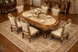 Royal Luxury 6 Seater Dining Table Set – Antique Gold Hand-Carved Solid Wood with Marble-Style Top