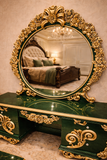 Royal Luxury Green & Gold Dressing Table with Ornate Mirror and Storage Drawers