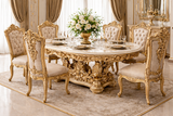 Royal Luxury 6 Seater Dining Table Set – Antique Gold Hand-Carved Solid Wood with Marble-Style Top