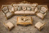 Royal Classic Gold Sofa Set (3+1+1) – Hand-Carved Luxury Living Room Furniture