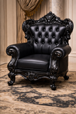 Luxury Black Royal Sofa Set (3+1+1) – Hand-Carved Wooden Living Room Furniture with Leatherette Upholstery
