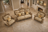 Luxury Royal Wooden Sofa Set (3+1+1) – Hand-Carved European Style Living Room Furniture