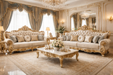 Luxury Royal Sofa Set for Living Room – Classic European Gold Carved Design with Marble Center Table