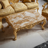 Royal Luxury Gold Sofa Set (3+1+1) – Classic European Palace-Style Hand-Carved Living Room Furniture