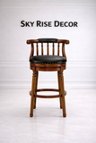 Luxury teak wood kitchen island bar chair with upholstered seat and solid wood frame for modern interiors