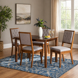 Modern wooden dining table set with upholstered chairs