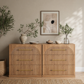 Arched fluted wood 6-drawer dresser in natural oak finish