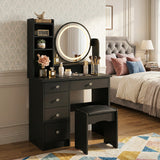 Premium Dressing Table with LED Round Mirror & Storage Drawers | Modern Bedroom Vanity by Sky Rise Decor