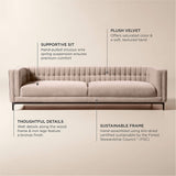 Contemporary beige upholstered teak wood couch