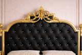 Diamond tufted upholstered headboard with gold button accents