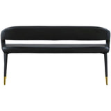 Contemporary teak wood bench with upholstered seat