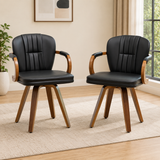 Modern teak wood dining chair with black cushion