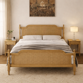 wooden cane bed frame natural finish