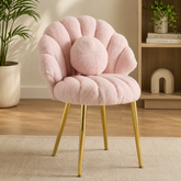 Pink plush boucle accent chair with gold legs