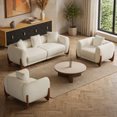 Luxury boucle sofa set with teak wood frame