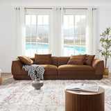 Contemporary brown fabric teak wood sofa