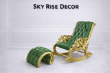 Luxury Teak Wood Rocking Chair with Ottoman – Handcrafted Royal Solid Wood Rocking Lounge Chair
