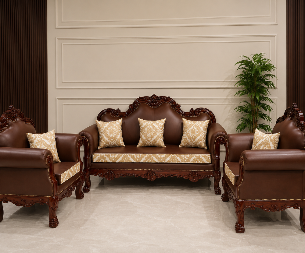 Luxury teak wood royal sofa set for living room