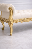 Luxury gold carved bench with tufted upholstered seat for entryway décor