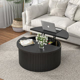 Contemporary black coffee table with textured cylindrical base