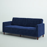 Royal blue velvet 3 seater sofa with teak wood frame