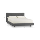 Premium teak wood platform bed with grey fabric upholstery