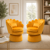Luxury yellow velvet swivel accent chair set for modern living room