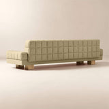 Luxury minimalist teak wood sofa in beige upholstery