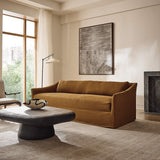 Premium three-seater upholstered teak wood couch