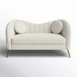 Luxury 2-seater accent sofa in cream fabric with teak wood base