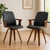 Premium teak wood dining chair with black leatherette cushion