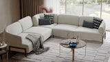 Luxury cream sectional sofa with solid teak wood frame