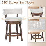 Premium teak wood swivel stools with nailhead trim and metal footrest ring