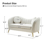 Contemporary cream loveseat with curved back and gold metal legs