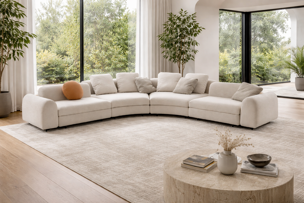 modern curved sectional sofa beige living room