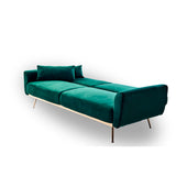 Premium velvet sofa with teak wood construction and metal legs