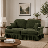 Luxury 2 seater teak wood sofa with olive green fabric
