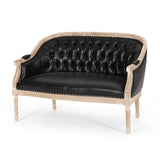 Solid teak wood Chesterfield loveseat sofa in black upholstery