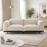 Modern beige sofa with solid teak wood frame