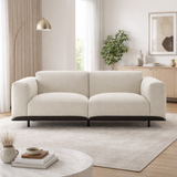Modern beige sofa with solid teak wood frame