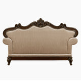 Royal style teak wood 2 seater sofa with luxury fabric cushions