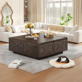Large square farmhouse coffee table with storage for living room