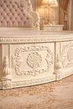 Luxury Round Solid Wood Bed with Tufted Headboard – Royal Classic Designer Bedroom Furniture | Premium Antique Bed