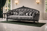 Luxury Royal Classic 3 Seater Sofa | Black Carved Frame Grey Upholstery