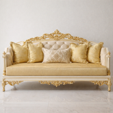 Luxury Royal Classic 3 Seater Sofa | Gold Carved Cream Upholstery