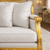 Luxury Royal Gold Carved 3 Seater Sofa | Premium White Upholstery Antique Design