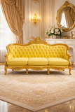 Antique Royal Luxury Hand-Carved Wooden Sofa Set (3+1+1) – Yellow Fabric & Gold Finish
